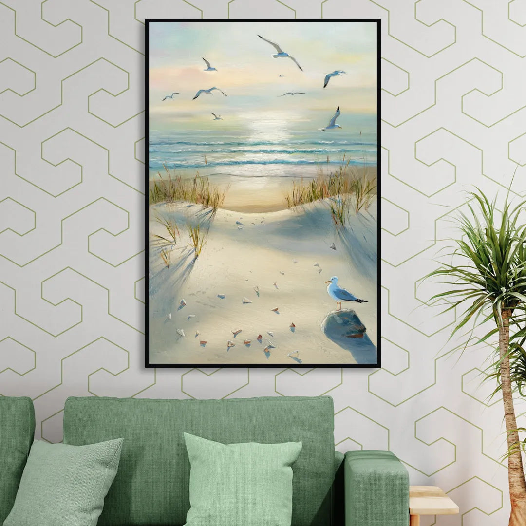 Virginia Beach Seagulls in Flight Sitting Room - Black Canvas Wall Art