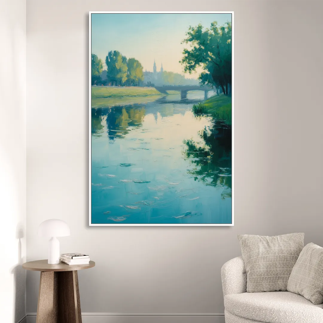 Vistula River Serenity Living Room - White Canvas Wall Art