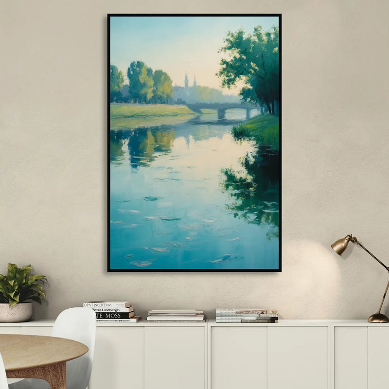 Vistula River Serenity Living Room - Black Canvas Wall Art