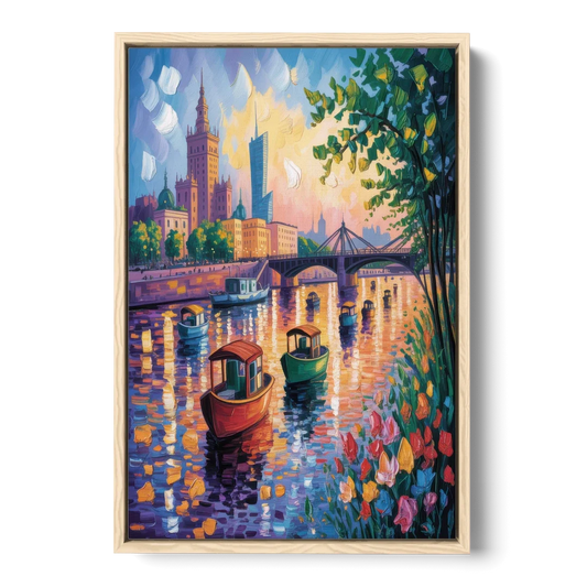 Vistula River View - Oak Framed Canvas Wall Art - Front