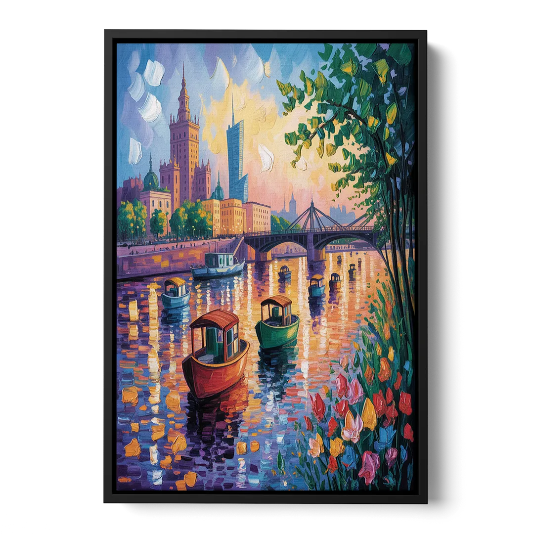 Vistula River View Front - Black Canvas Wall Art