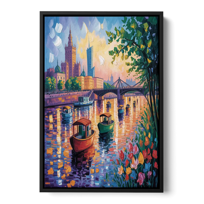 Vistula River View Front - Black Canvas Wall Art