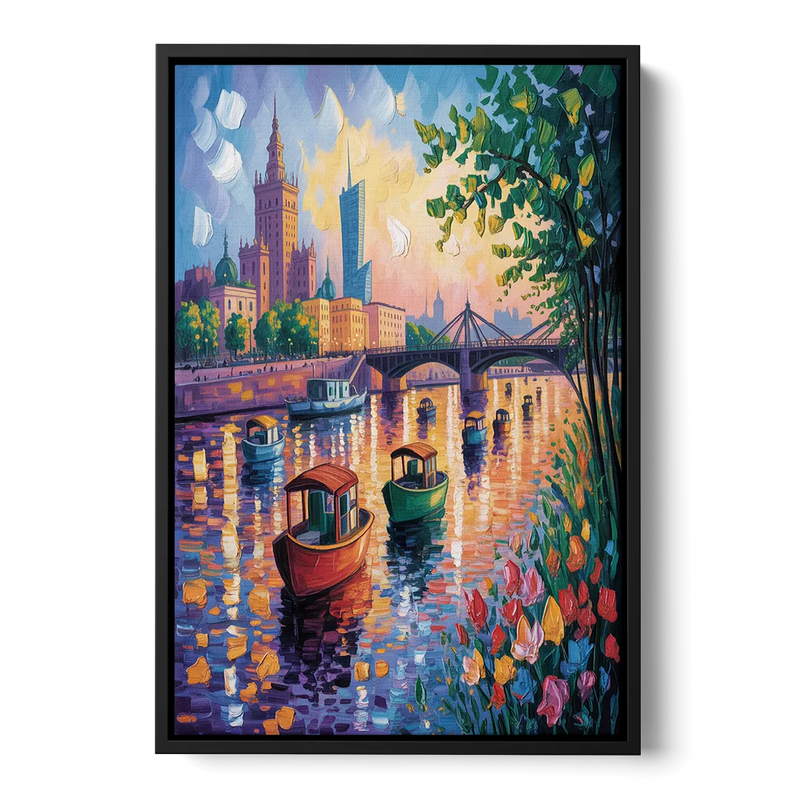 Vistula River View Front - Black Canvas Wall Art