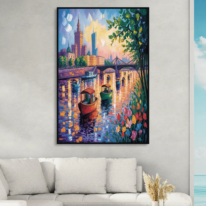 Vistula River View Living Room - Black Canvas Wall Art