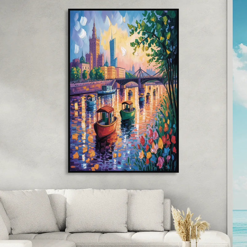 Vistula River View Living Room - Black Canvas Wall Art