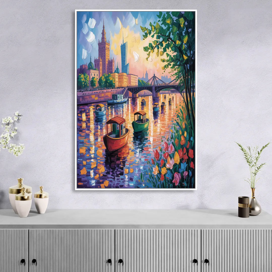 Vistula River View Sitting Room - White Canvas Wall Art