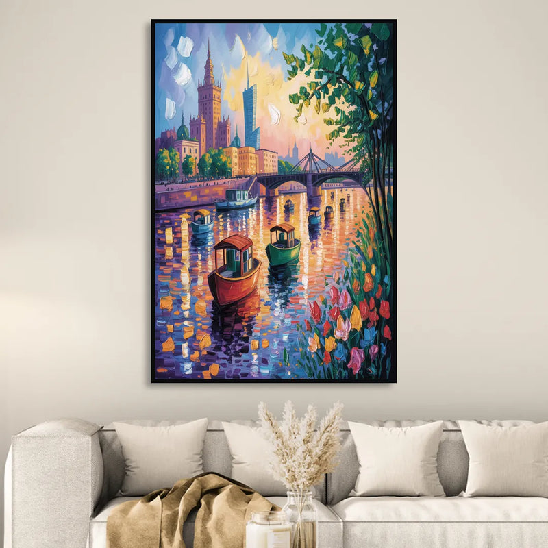 Vistula River View Sitting Room - Black Canvas Wall Art