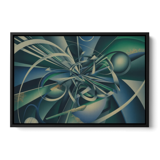 Vortex Elegance Blue and Green Abstract - Black Framed Canvas Wall Art - Front