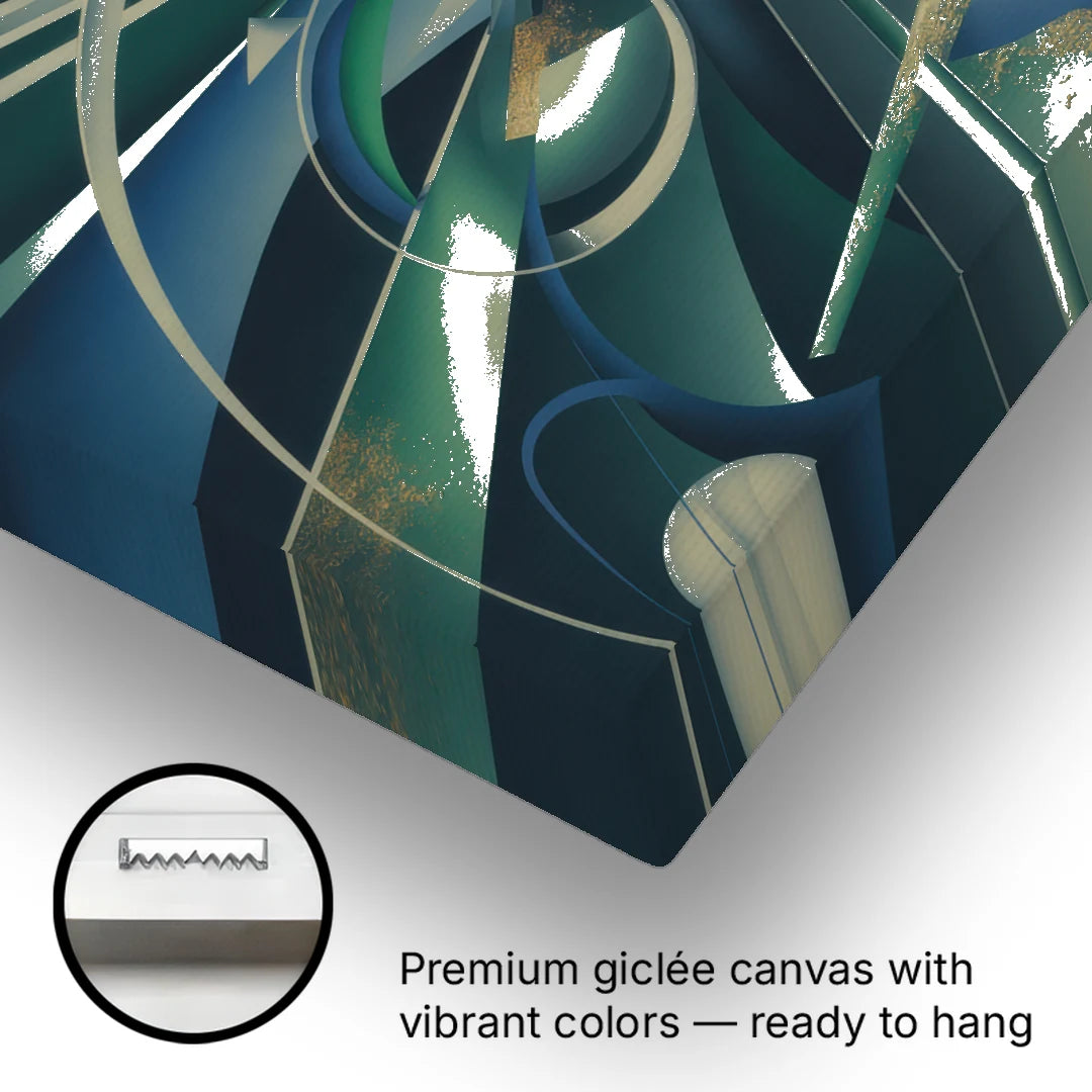 Vortex Elegance Blue and Green Abstract - Canvas Wall Art - Gallery Wrap Corner