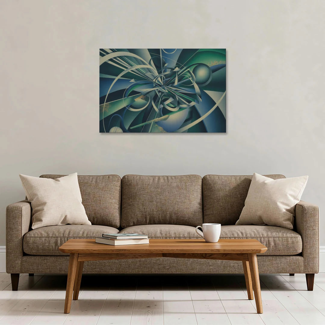 Vortex Elegance Blue and Green Abstract - Canvas Wall Art - Sofa - 36x24