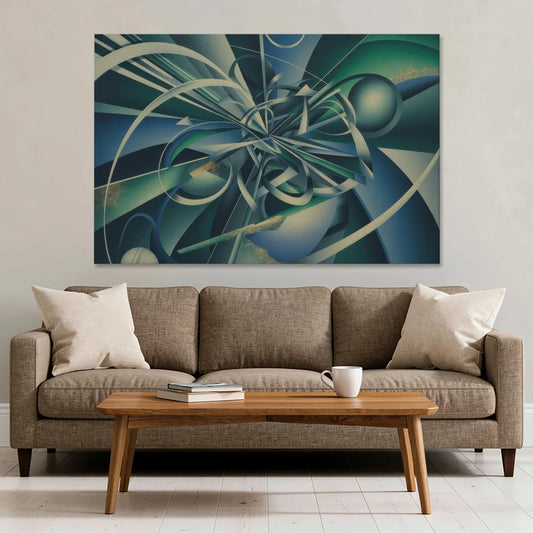 Vortex Elegance Blue and Green Abstract - Canvas Wall Art - Sofa - 60x40