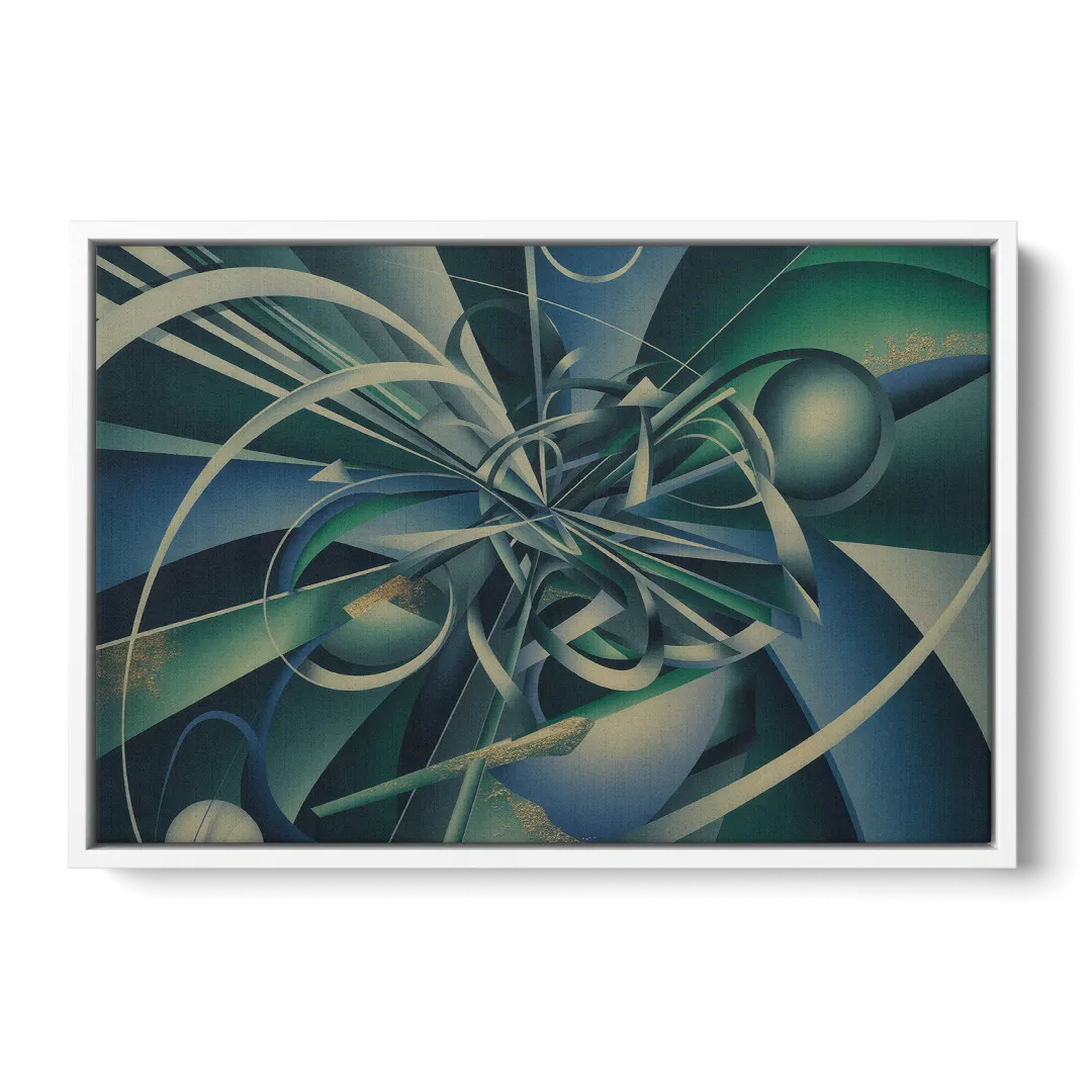 Vortex Elegance Blue and Green Abstract Front - White Canvas Wall Art