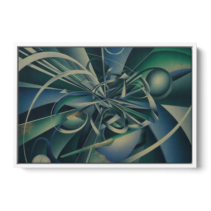 Vortex Elegance Blue and Green Abstract Front - White Canvas Wall Art
