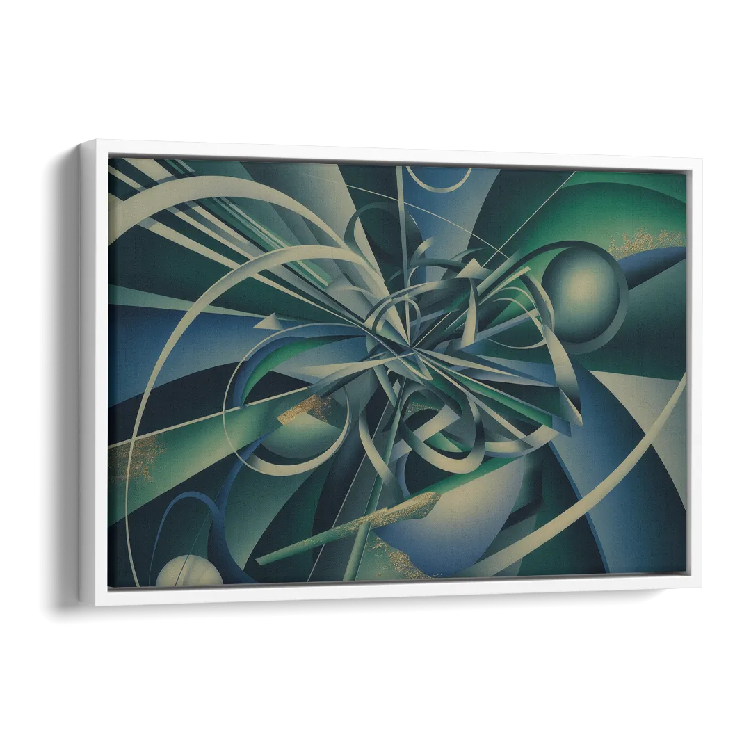 Vortex Elegance Blue and Green Abstract Side - White Canvas Wall Art