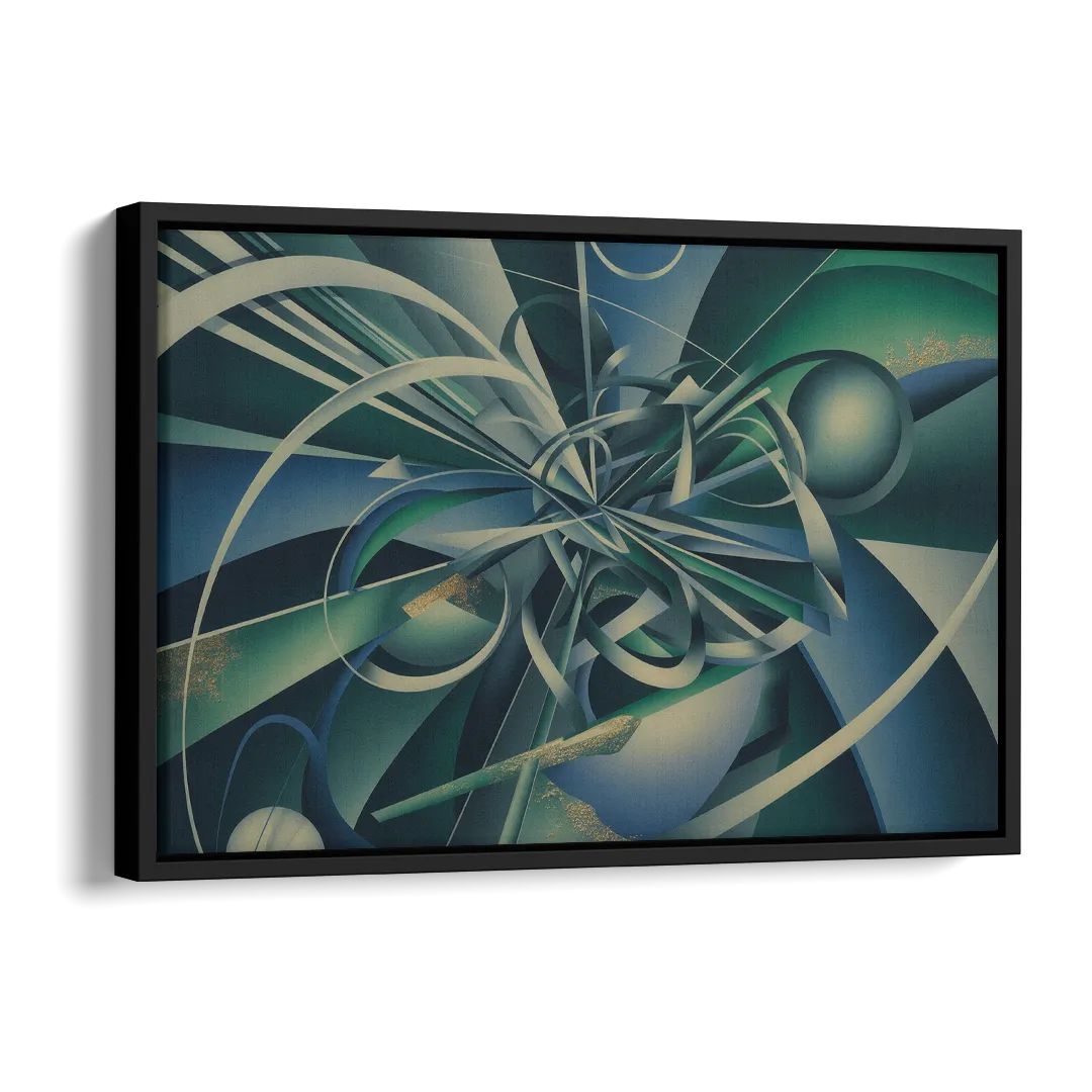Vortex Elegance Blue and Green Abstract Side - Black Canvas Wall Art