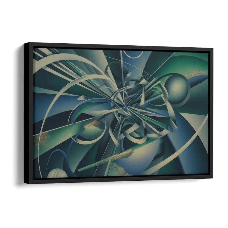 Vortex Elegance Blue and Green Abstract Side - Black Canvas Wall Art