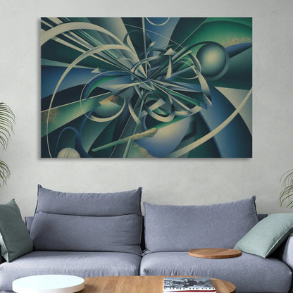 Vortex Elegance Blue and Green Abstract Living Room - Canvas Wall Art