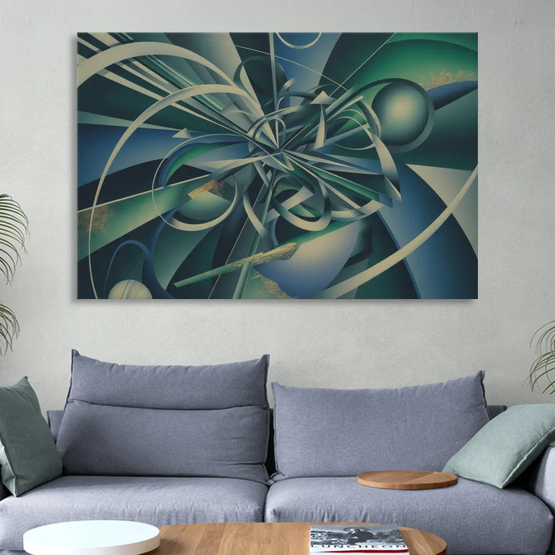 Vortex Elegance Blue and Green Abstract Living Room - Canvas Wall Art