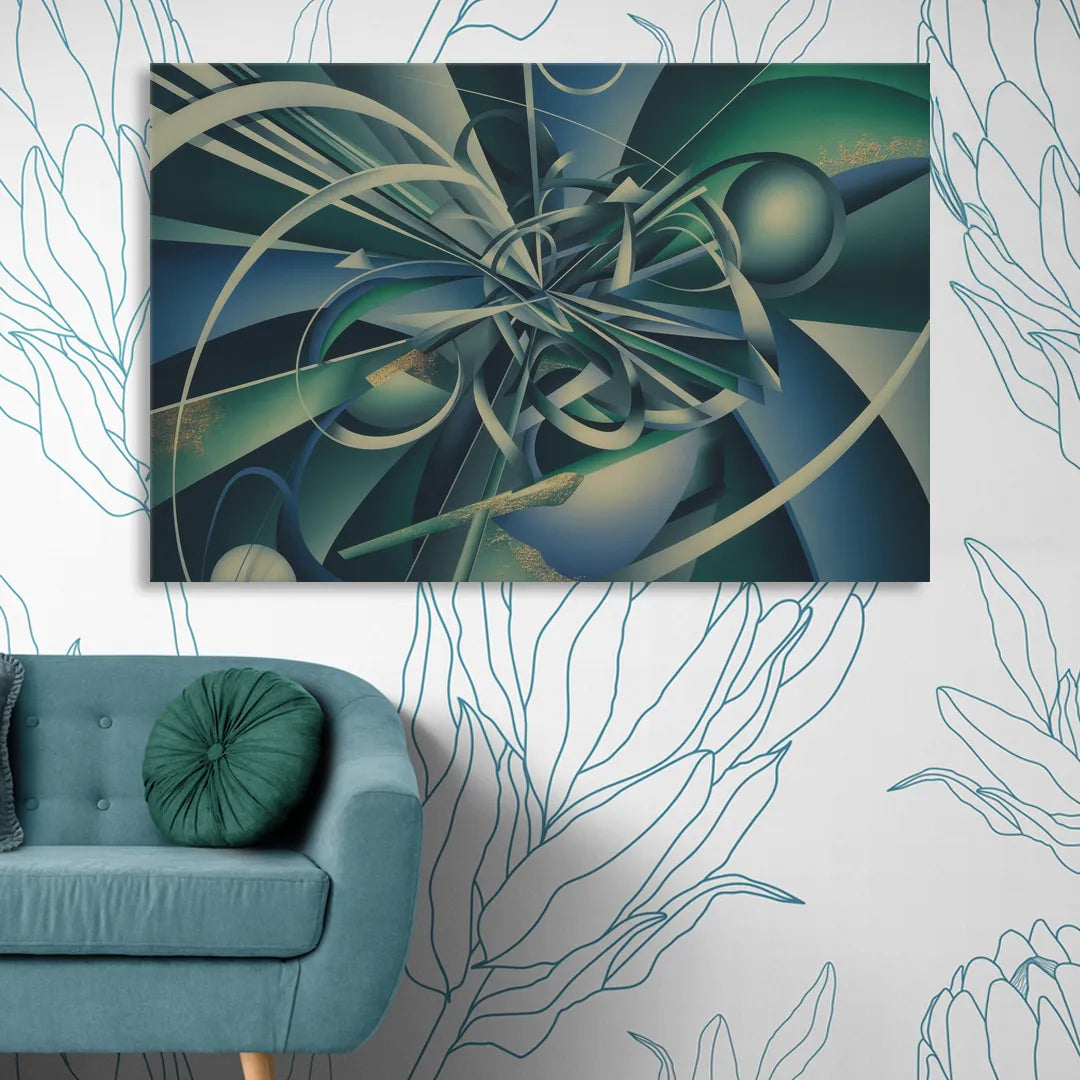 Vortex Elegance Blue and Green Abstract Sitting Room - Canvas Wall Art