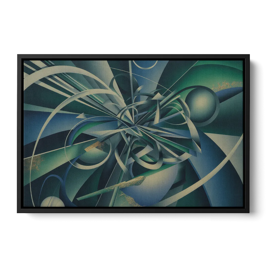 Vortex Elegance Blue and Green Abstract Front - Black Canvas Wall Art