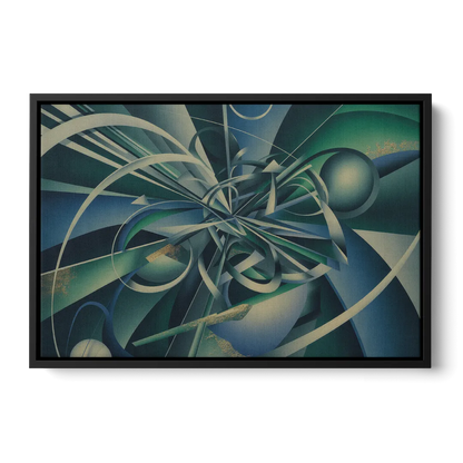 Vortex Elegance Blue and Green Abstract Front - Black Canvas Wall Art