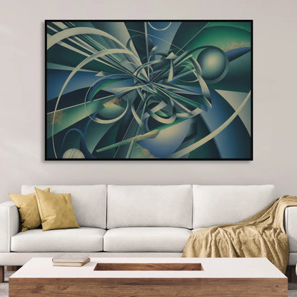 Vortex Elegance Blue and Green Abstract Living Room - Black Canvas Wall Art