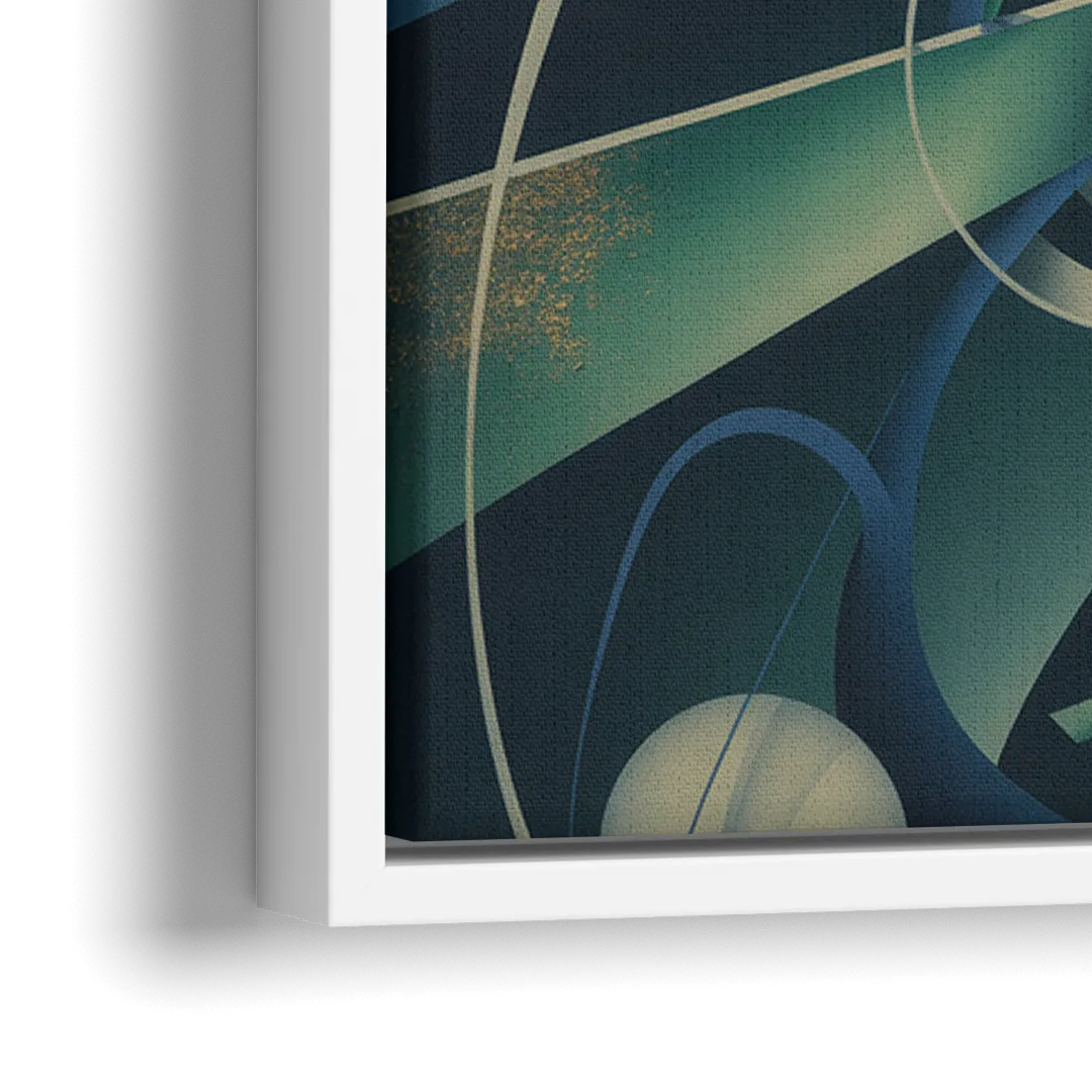 Vortex Elegance Blue and Green Abstract - Close-Up White Frame Canvas