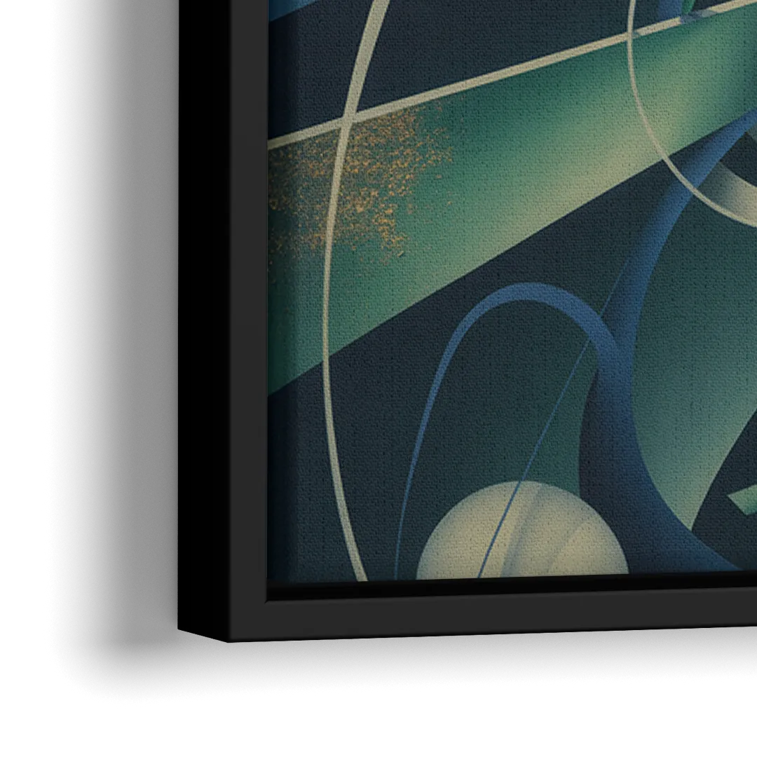 Vortex Elegance Blue and Green Abstract - Close-Up Black Frame Canvas