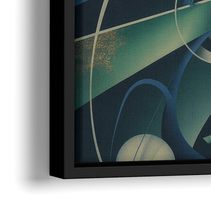 Vortex Elegance Blue and Green Abstract - Close-Up Black Frame Canvas