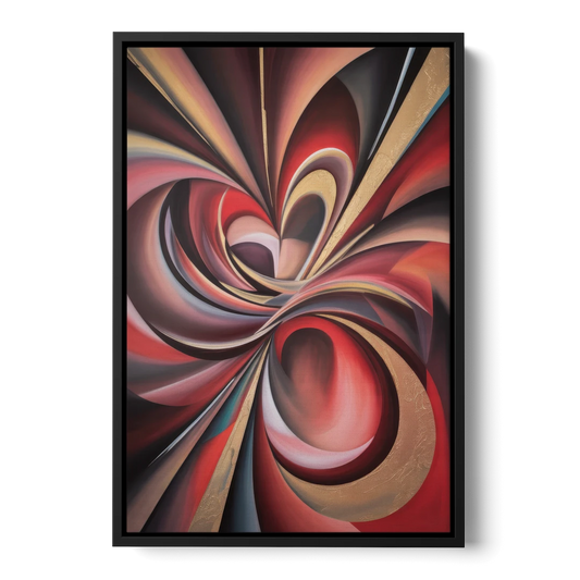 Vortex Symphony Red Abstract - Black Framed Canvas Wall Art - Front