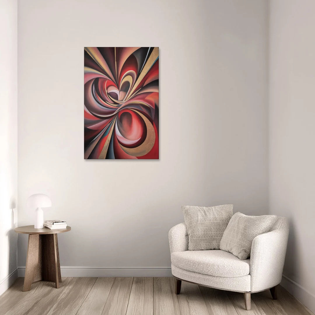 Vortex Symphony Red Abstract - Canvas Wall Art - Sofa - 24x36