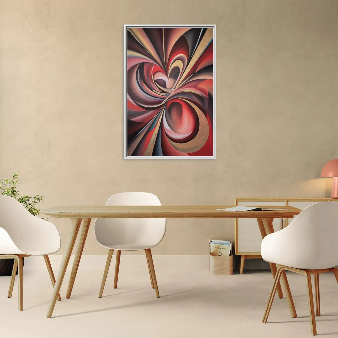 Vortex Symphony Red Abstract - Living Room White Frame Canvas