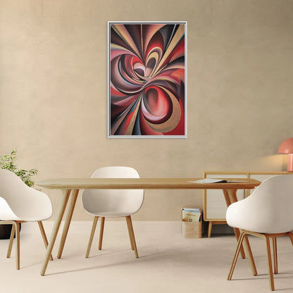 Vortex Symphony Red Abstract - Living Room White Frame Canvas