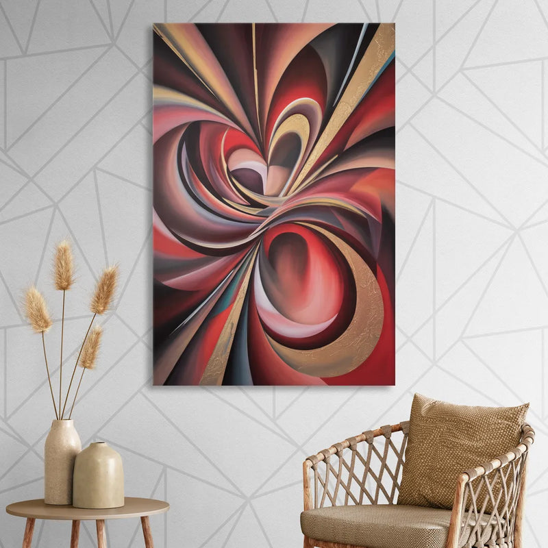 Vortex Symphony Red Abstract Living Room - Canvas Wall Art
