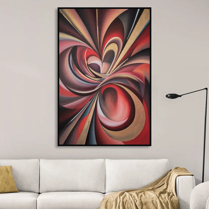 Vortex Symphony Red Abstract Living Room - Black Canvas Wall Art
