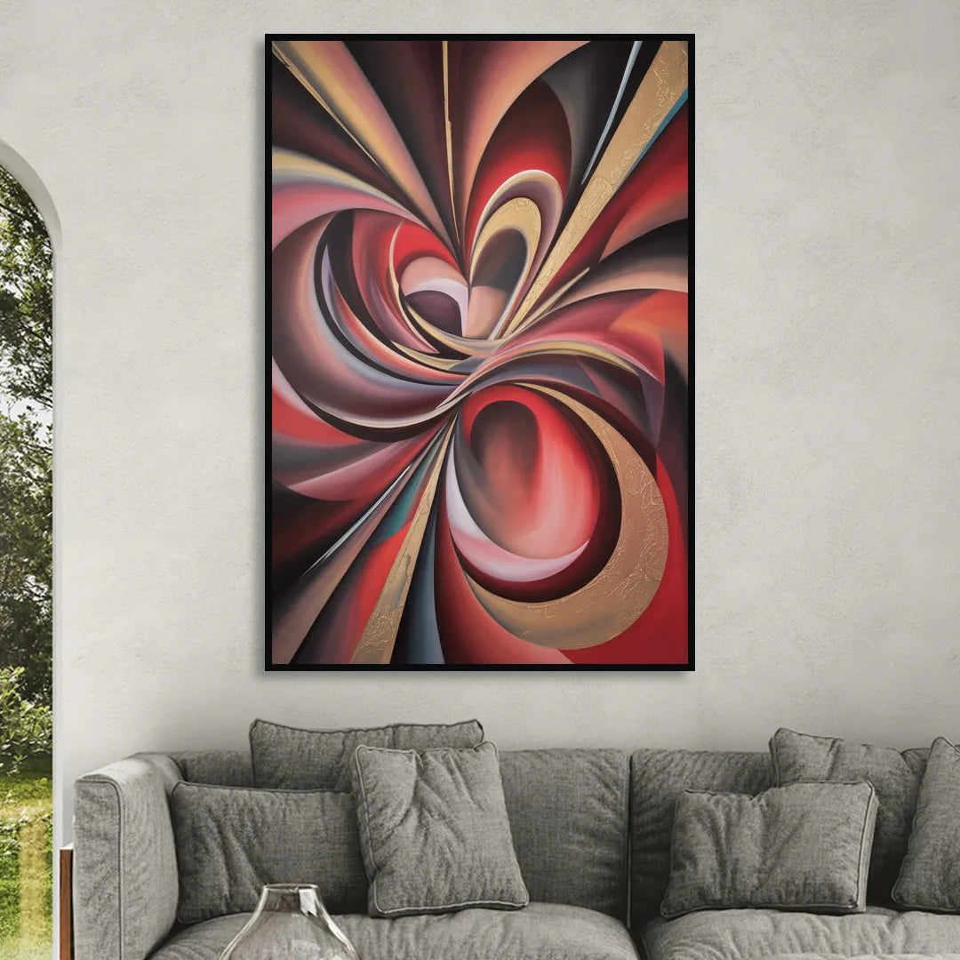 Vortex Symphony Red Abstract Sitting Room - Black Canvas Wall Art