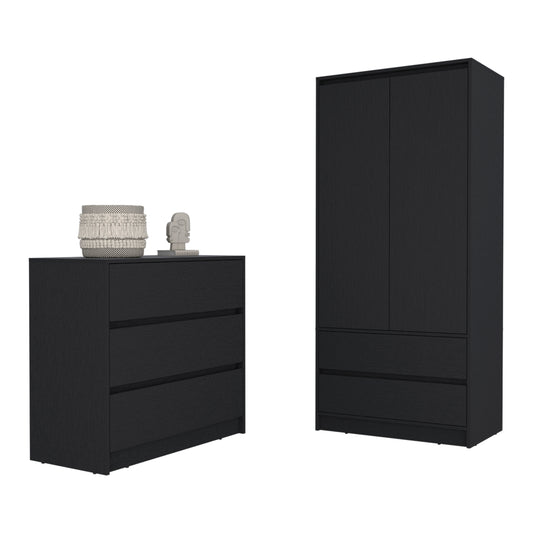 Lewes 2-Piece Modern Bedroom Set in Black with Elegant Design
