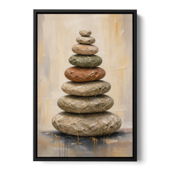 Wabi Sabi Gold-Seamed Stone Cairn - Black Framed Canvas Wall Art - Front