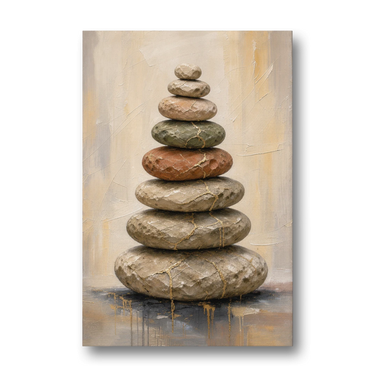 Wabi Sabi Gold-Seamed Stone Cairn - Canvas Wall Art - Front
