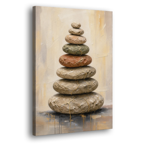 Wabi Sabi Gold-Seamed Stone Cairn - Canvas Wall Art