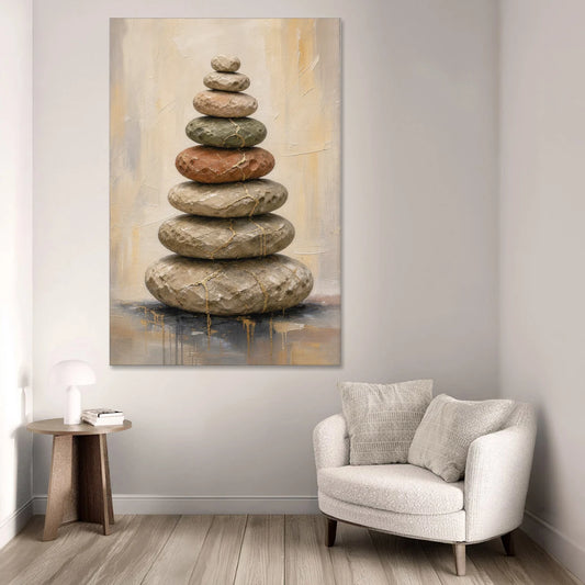 Wabi Sabi Gold-Seamed Stone Cairn - Canvas Wall Art - Sofa - 40x60
