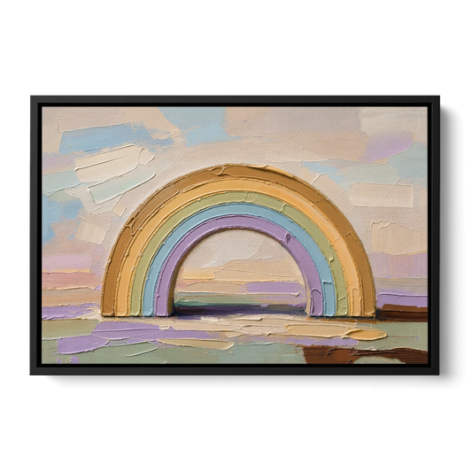 Wall Art Above Couch Ochre Rainbow Arch - Black Framed Canvas Wall Art - Front