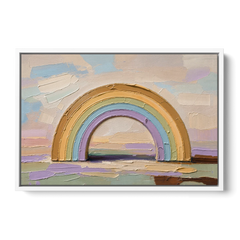 Wall Art Above Couch Ochre Rainbow Arch - White Framed Canvas Wall Art - Front