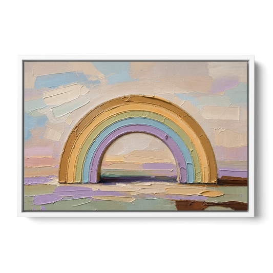 Wall Art Above Couch Ochre Rainbow Arch - White Framed Canvas Wall Art - Front