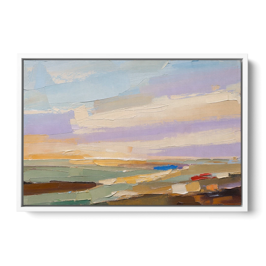 Wall Art Above Sofa Lilac Haze Meadow - White Framed Canvas Wall Art - Front