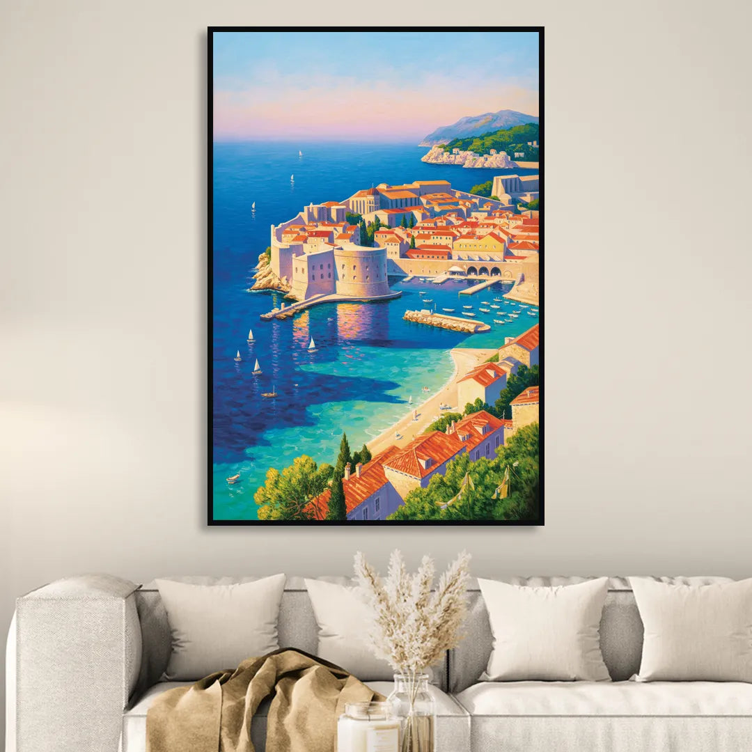 Walls of Dubrovnik Living Room - Black Canvas Wall Art