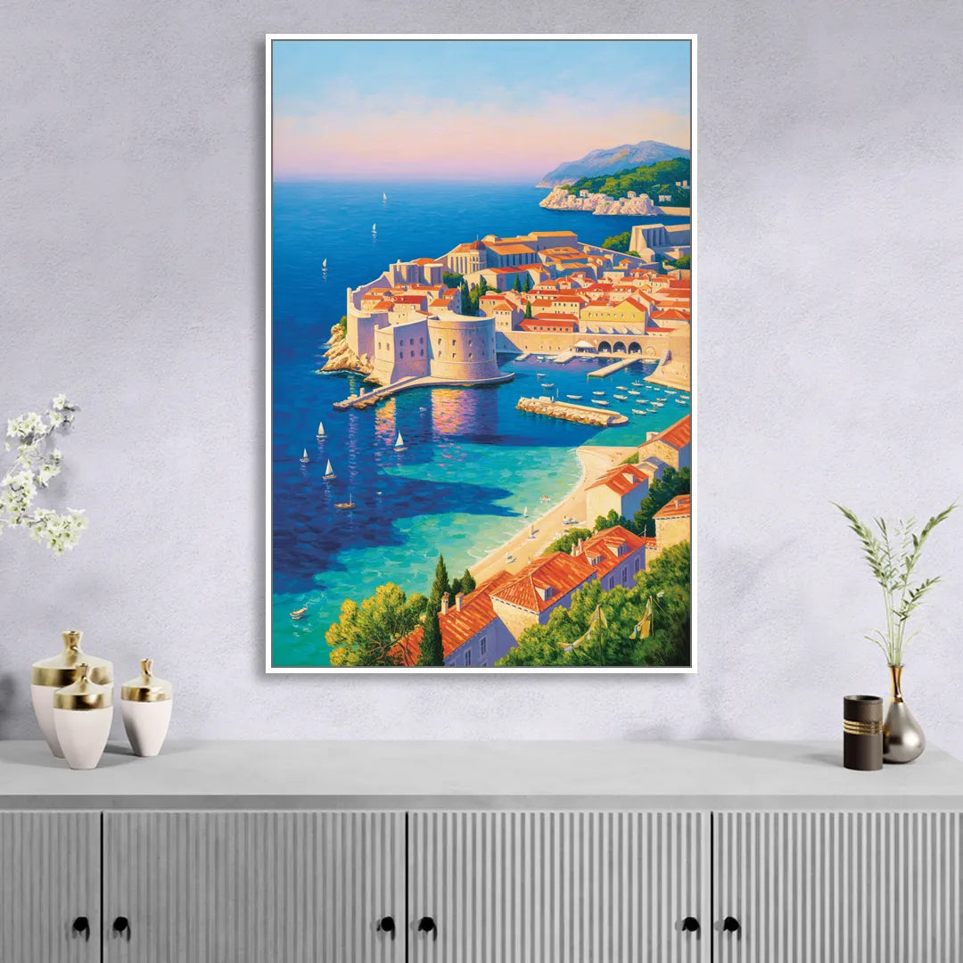 Walls of Dubrovnik Living Room - White Canvas Wall Art