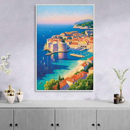 Walls of Dubrovnik Living Room - White Canvas Wall Art