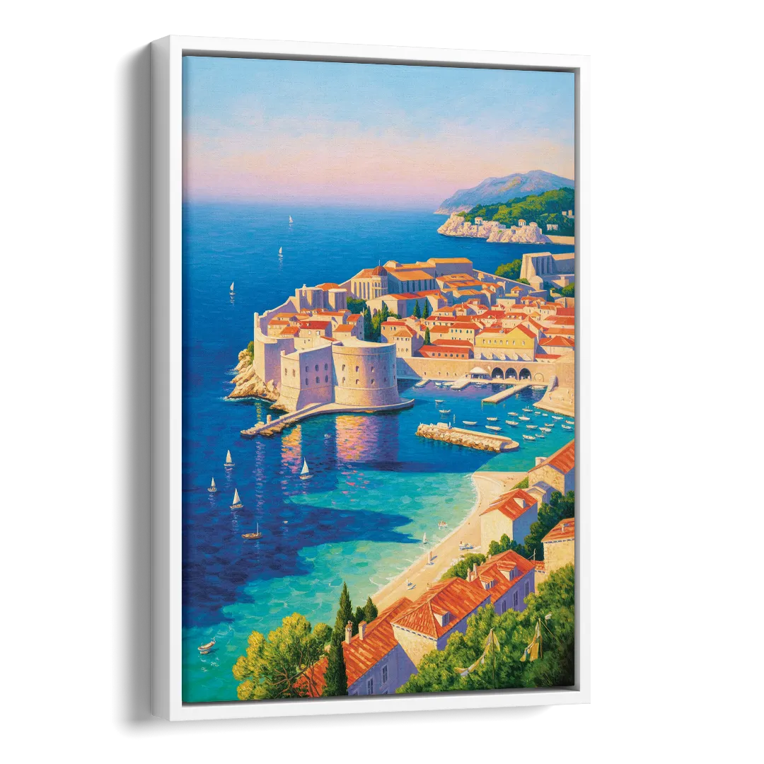 Walls of Dubrovnik Side - White Canvas Wall Art