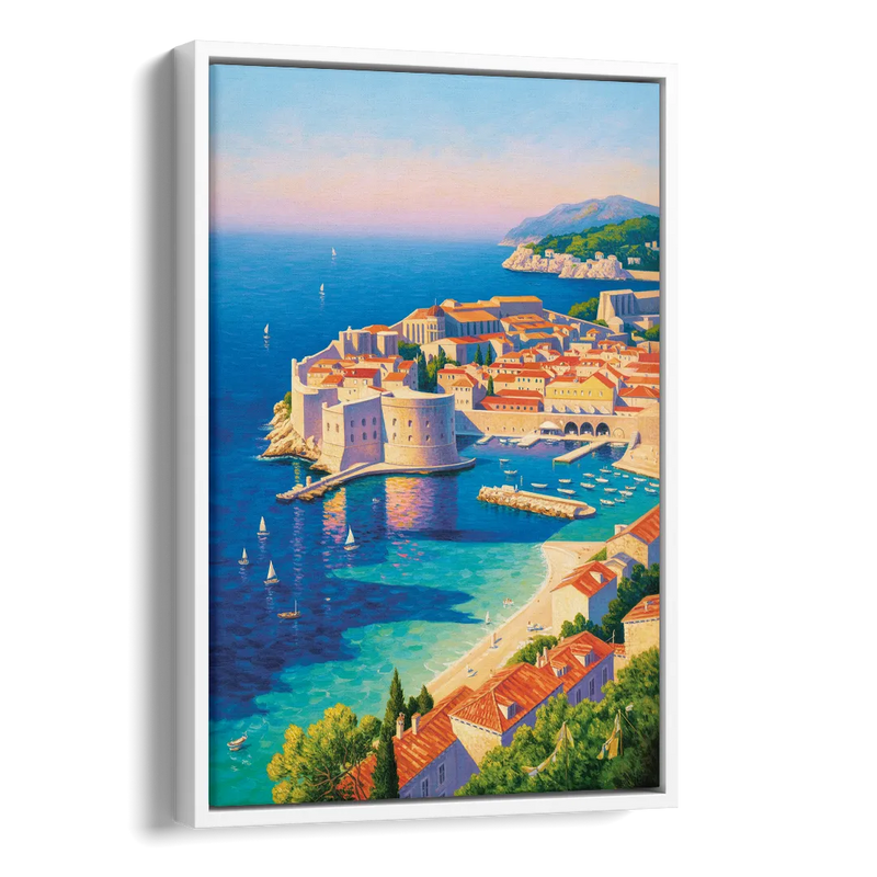 Walls of Dubrovnik Side - White Canvas Wall Art